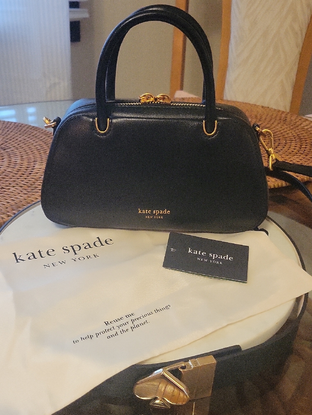 kate spade "grace" Black Mini Dome Satchel with Gold Hardware Accents